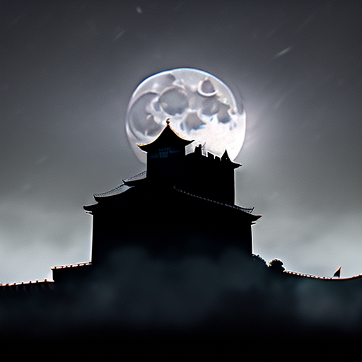 The fortress, a looming silhouette against the moonlight, with the silhouettes of the samurais stealthily scaling its walls and slipping through hidden passages.